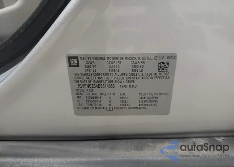 2013 Cadillac Srx Luxury Collection из США, поврежденный, VIN 3GYFNCE34DS614865